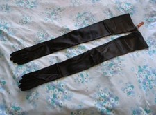 BNWT DENTS Extra Long Black Stretch Satin Opera Evening Gloves Shoulder Length