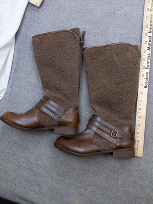 CAT Caterpillar Boots Womens 6.5 37.5 Brown Leather Knit Tall Riding Back Zip