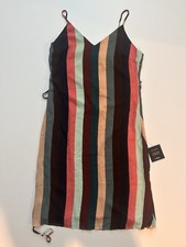 Lulus Women’s Multicolor Striped V-Neck Slip Dress Adjustable Straps Size L