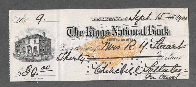 1900 Washington DC Bank Check RN-X7 "Bank"