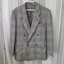 Vintage MANI Giorgio Armani Black White Houndstooth Tweed Wool Blazer 40S Italy