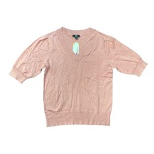 DKNY Women's Modern Fit 3/4 Length V Neck Puff Sleeve Sweater Rough Blush, M 
