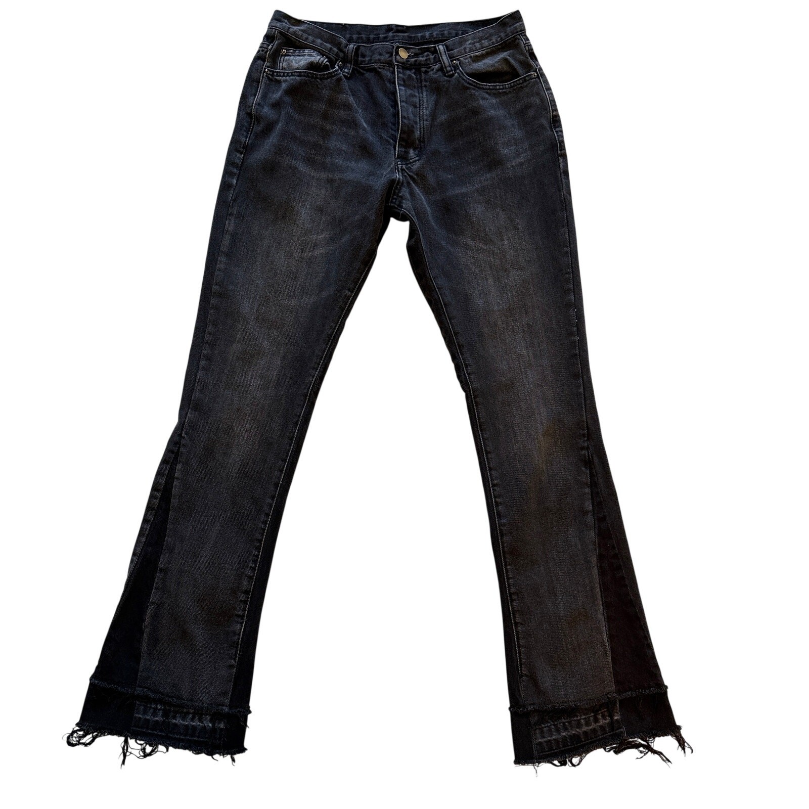 mnml Jeans Mens 32 Black Flared Denim Raw Hem Work Grunge Classic Casual