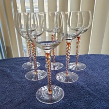 vintage set of 6 Goblet DSOT stem Conical Foot  orange Twisted crystal shot stem