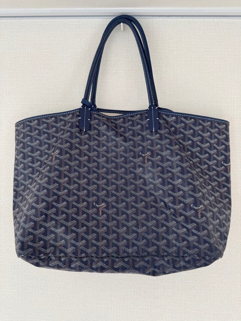 GOYARD Saint Louis PM Navy Coated Canvas Leather Tote Bag Authentic Used