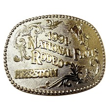 1991 Hesston NFR National Finals Rodeo PRCA Gold Tone Belt Buckle By ADM