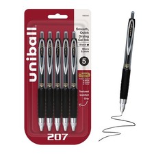 Uniball Black Gel Pens 0.5mm Micro Point Retractable 5 Gel Pen Set 207