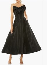 Mac Duggal Strapless A-Line Tea Length Statement Bow Midi Dress