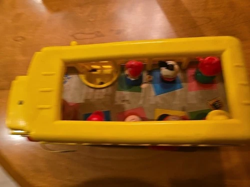 Vintage Fisher Price Little People 192 School Bus With Driver & 7 Wooden Figures