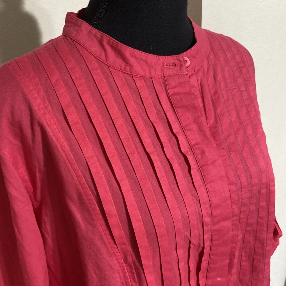 Túnica Travelsmith XL Magenta Rosa Pintuck Popover 3/4 Rolo Manga Aba Algodão Top - Imagem 2 de 4