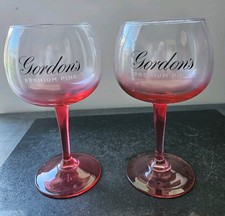  X2 Gordons Pink Gin Balloon Glasses Barware Cocktail Advertising Breweriana 