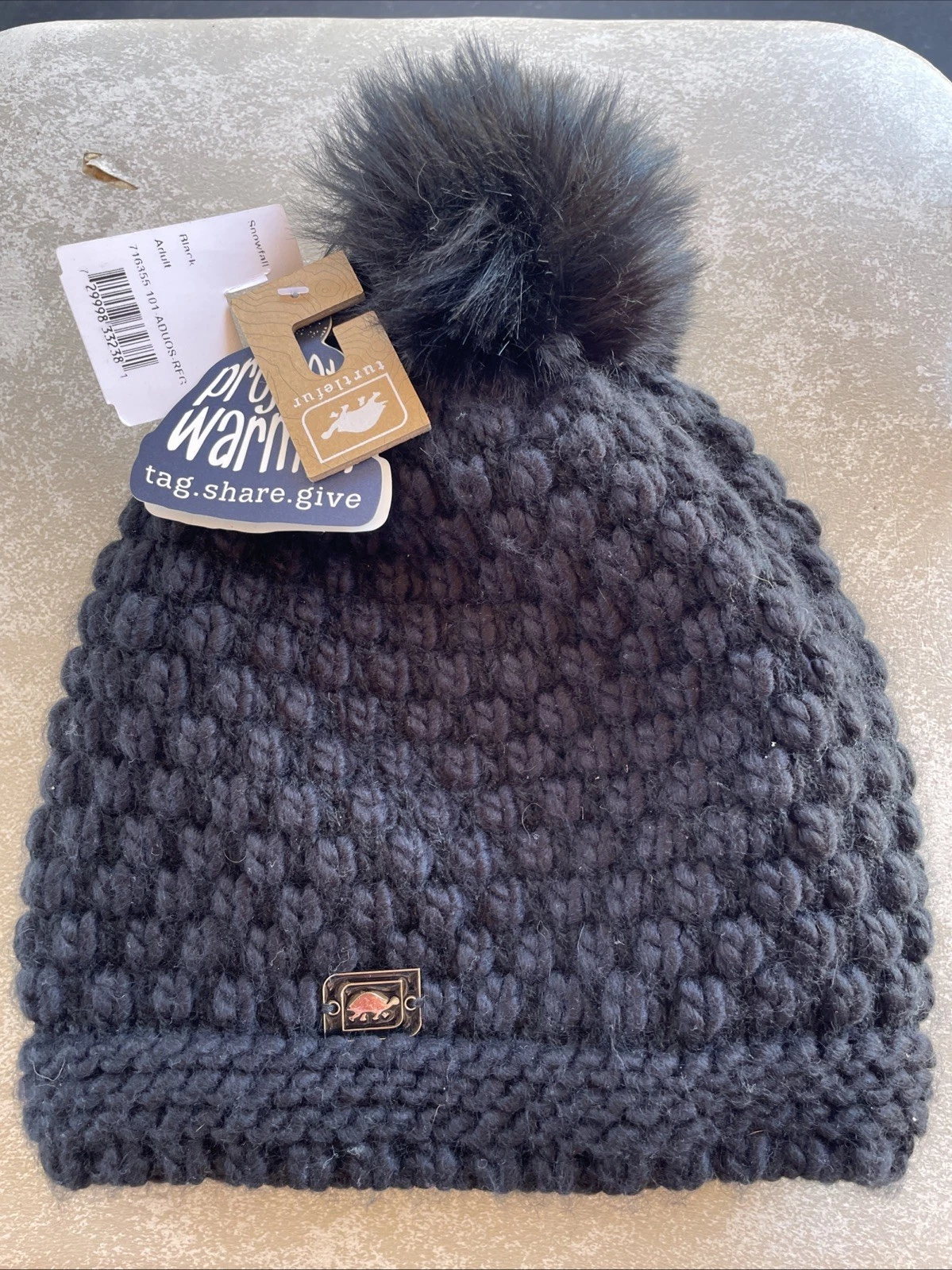 Turtle Fur Women's Snowfall Plush Fleece Lined Faux Pom One Size, Black