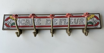 Rare Anthropologie Coat Rack Wall Hooks Cafe De Fleur Tile Art Nouveau Roses