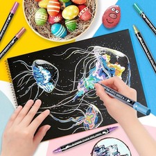 28 Metallic Colors Acrylic Paint Markers, Dual Tip Acrylic Paint Pens for Rock P