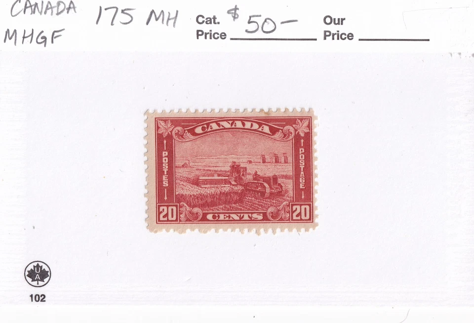 MATT'S STAMPS SCOTT CANADA #175, 20-CENT "HARVESTING WHEAT" ISSUE, MH CV$50 - Image 3 of 3