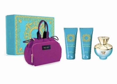 Versace Dylan Turquoise 4pc Gift Set With 3.4oz Edp+B/L+S/G+Makeup Case