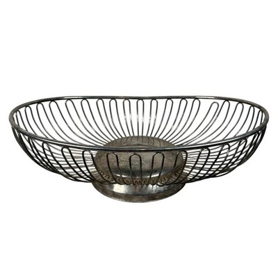 Vintage Mid-Century Modern Silver Tone Oval Wire Fruit Bread Basket Bowl