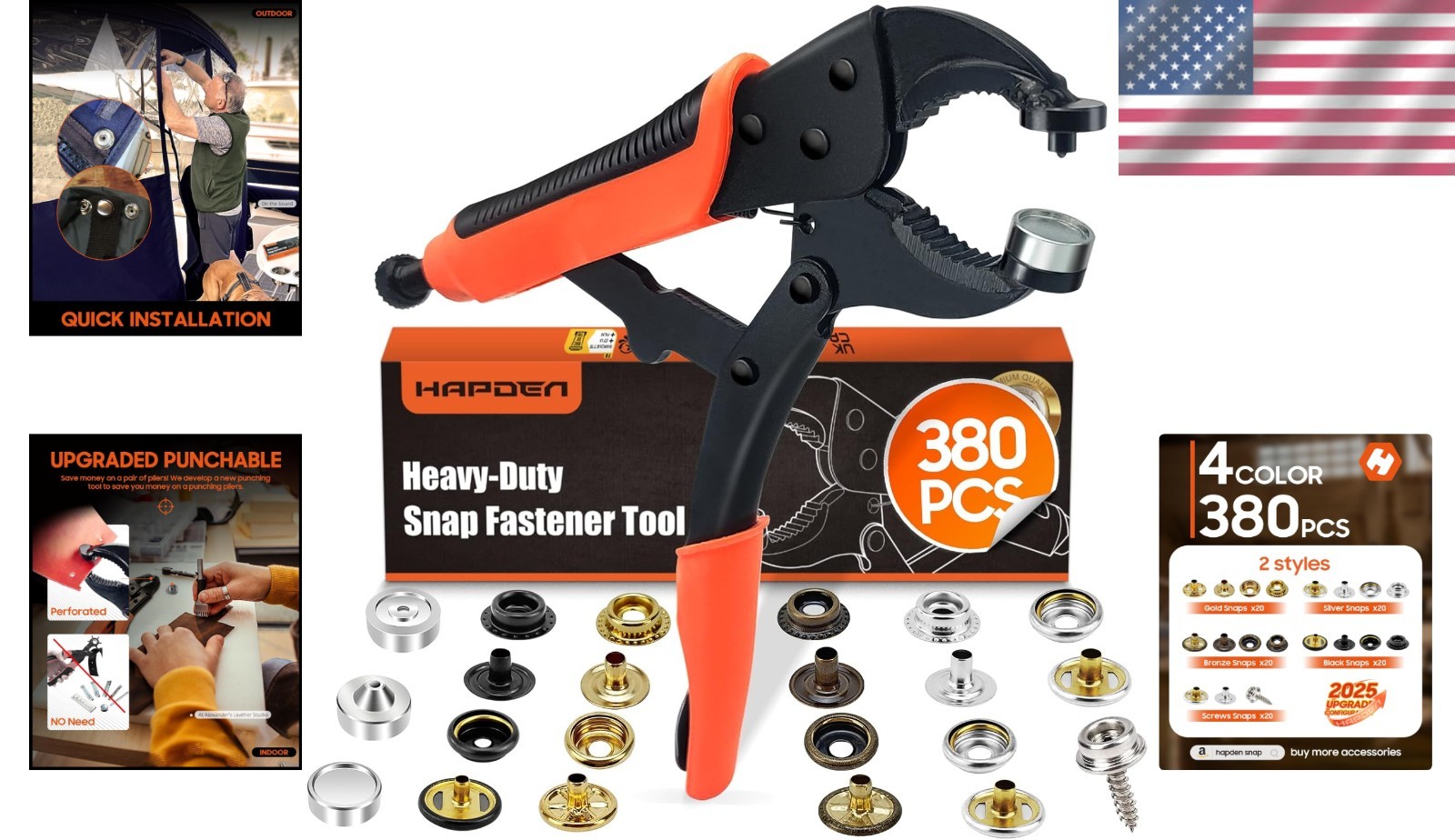 Adjustable Heavy-Duty Snap Fastener with 100 Snaps for Marine Fabric Repairs