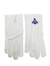 Masonic Regalia Blue Lodge Cotton Gloves Pair Square  Compasses with G White