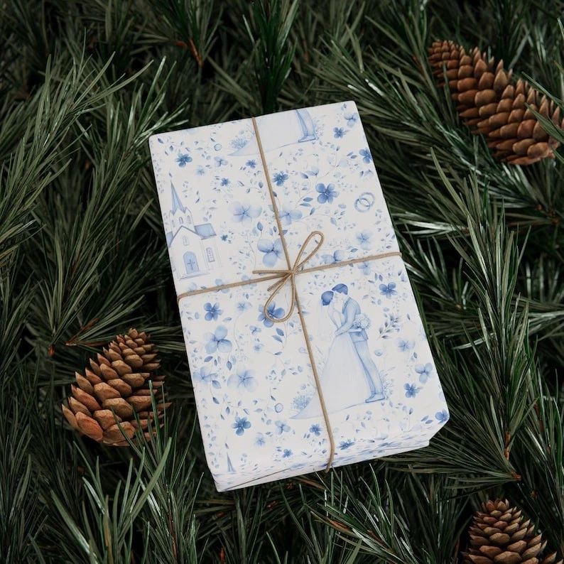 Toile de Jouy Wedding Wrapping Paper, Elegant Bridal Shower Vintage Gift Wrap