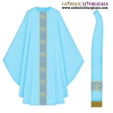 Nuovo set casula e stola gotica BLU MARIANO, paramento gotico, casula, casel