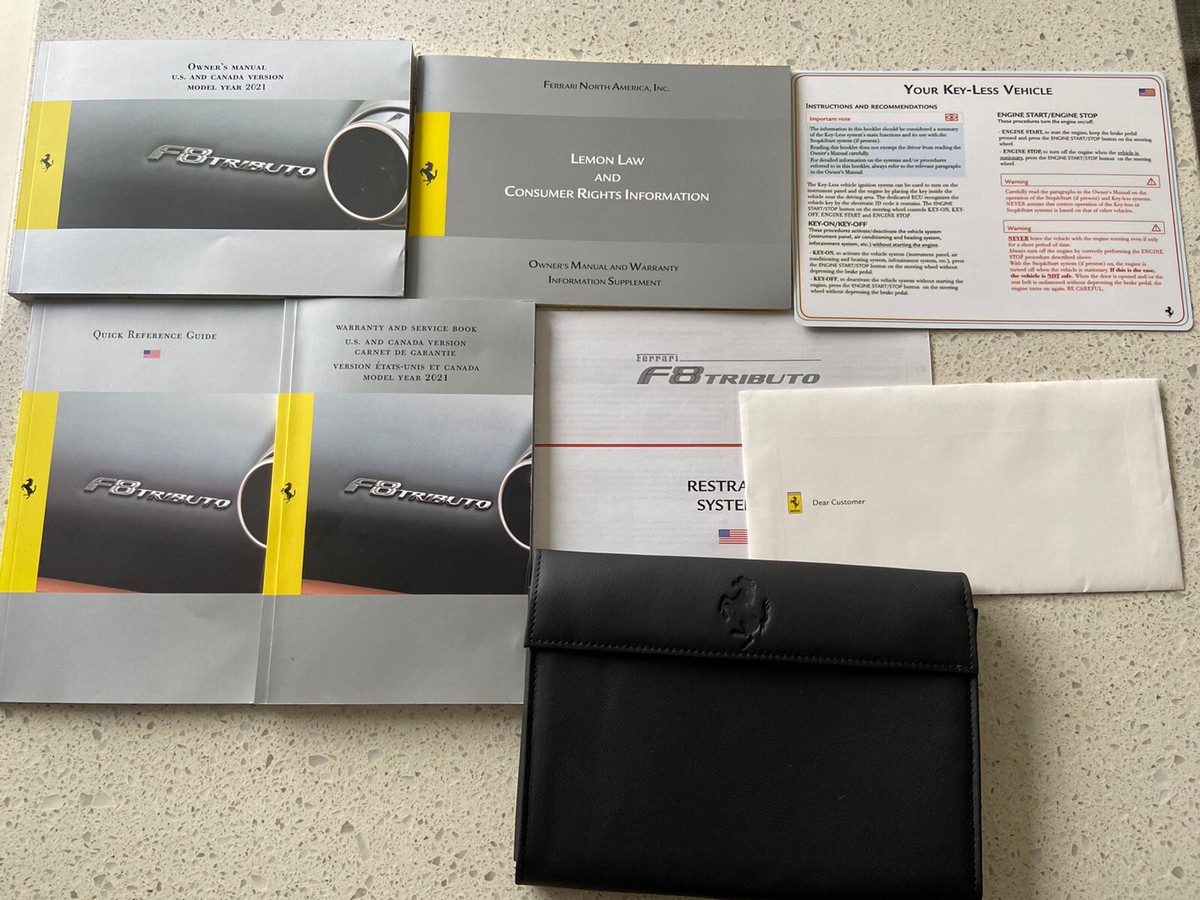 2021 FERRARI F8 TRIBUTO OWNERS MANUAL SERVICE BOOK QUICK REFERENCE