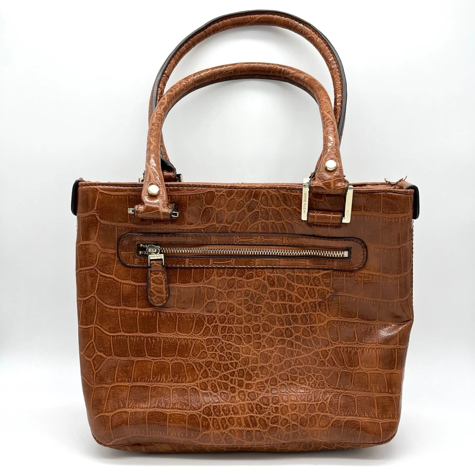 Bolso de Mano Anne Klein Imitación Cuero Cocodrilo Marrón Asa Superior Cartera Foto 2 de 4