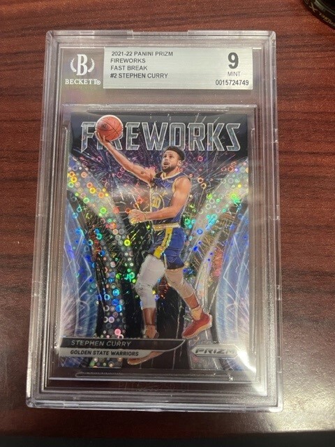 2021 Panini Prizm Fireworks Fast Break Stephen Curry #2 Mint 9