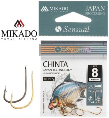 Mikado Sensual Chinta Spade End Hooks Coarse Fishing 10 per pack Gold/Black