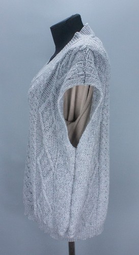 Aran Mor Ireland Grey Merino Wool Cable Knit Sleeveless Tank Vest Jumper Size S - Picture 6 of 23
