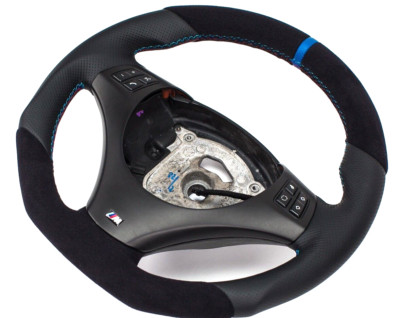 Abgeflacht Alcantara Lederlenkrad BMW M-POWER E90, E91 BLENDE SCHWARZ/ BLAU RING