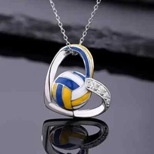 Silver Volleyball Heart Pendant Necklace Adjustable Chain Teen Sports Jewelry