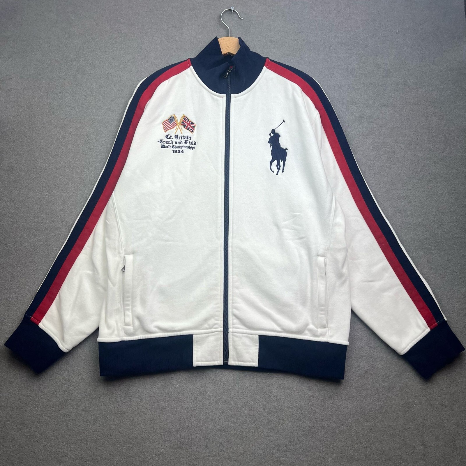 Polo Ralph Lauren Uomo Track Jacket Grande Bandiera Gran Bretagna GBR 012 Big Pony Vintage