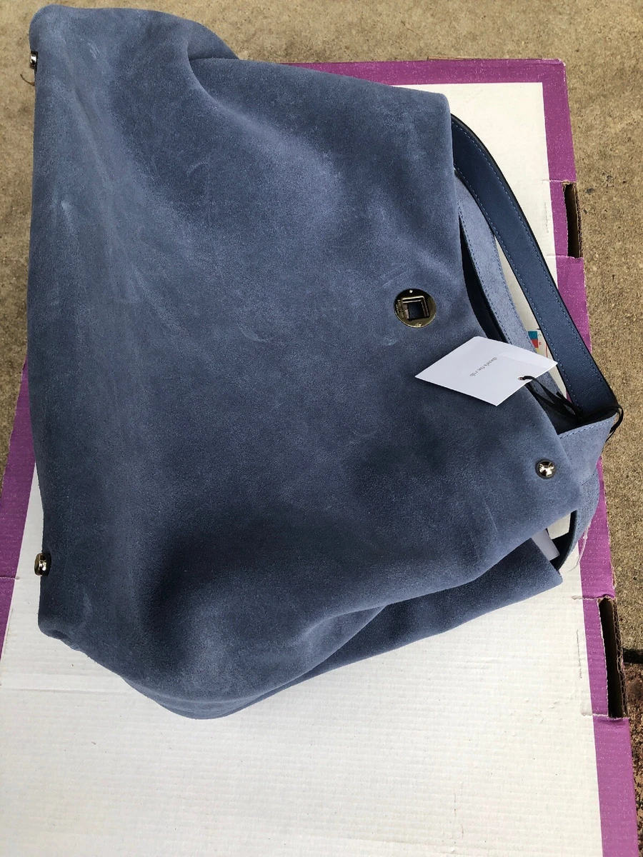 KATE SPADE STARDUST SUEDE WILLA SATCHEL SLOUCH BAG CONSELL BLU NWT Wkru4040