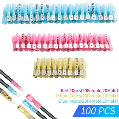 200/100PCS Electrical Heat Shrink Male & Female Spade Wire Connectors Terminals