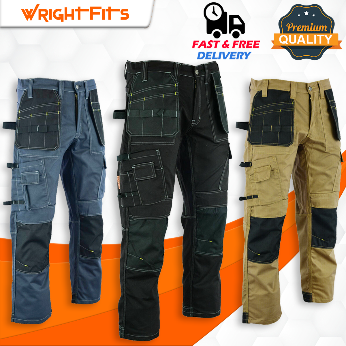Men Pro Builder Work Trousers Black \u0026 Grey Heavy Duty Safety Combat Cargo  Pants. | eBay