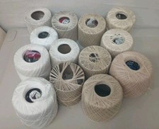 Mixed Lot 13 Cotton Crochet Thread Yarn Cream Ecru White Size 10 20 30 Yard Ball
