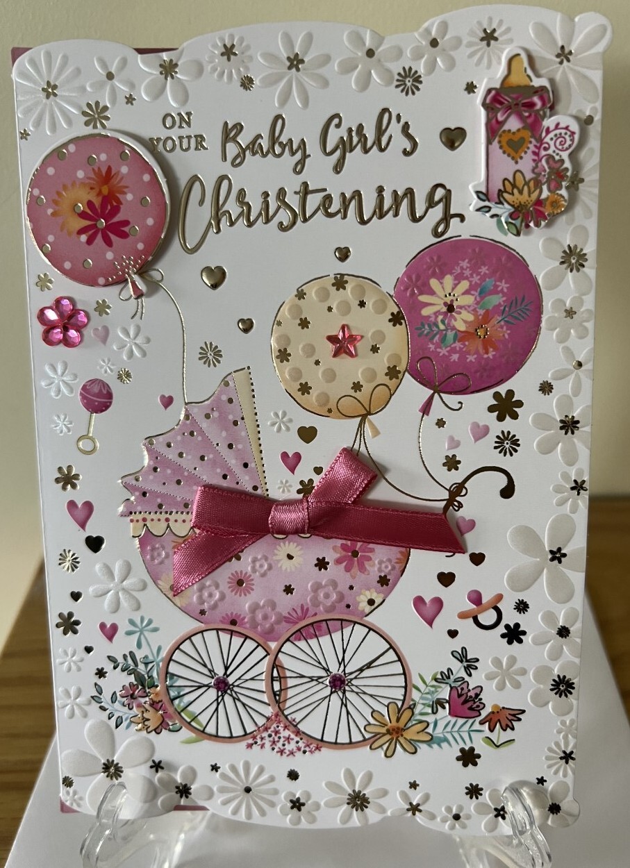 On Your Baby Girl's Christening Congratulations Card - Foil & Emboss Finish
