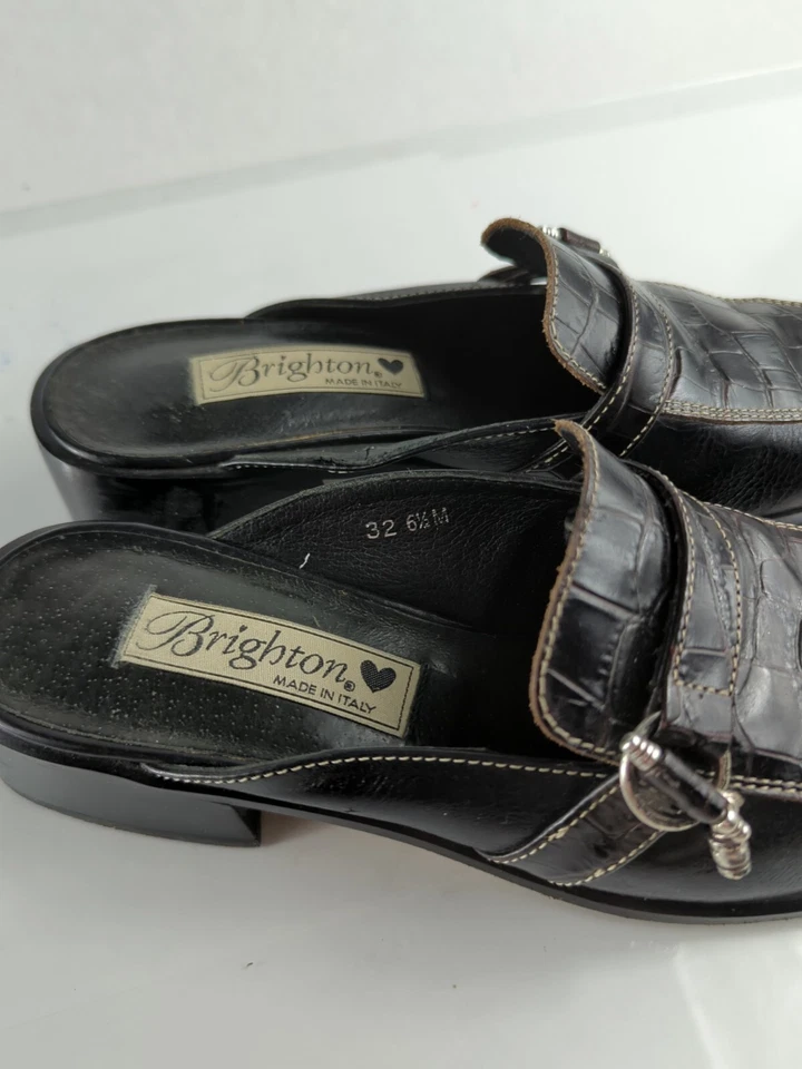 Zapatos Mules Brighton Jordan Cuero Negro 6.5 M, Tacón 1.5", Imitación Cocodrilo Foto 4 de 4