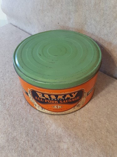 Vintage 12 Lb Tin Can ESSKAY Pig Pork Sausage Schluderberg Kurdle Baltimore MD - Afbeelding 12 van 14
