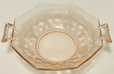 Vintage Pink Depression Glass with beautiful Etched design 5 3/4" x 6 3/4"