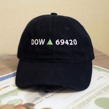 Dow 69420 Black Hat Ball Cap DJIA Stock Market Trading Weed Meme WallStreetBets