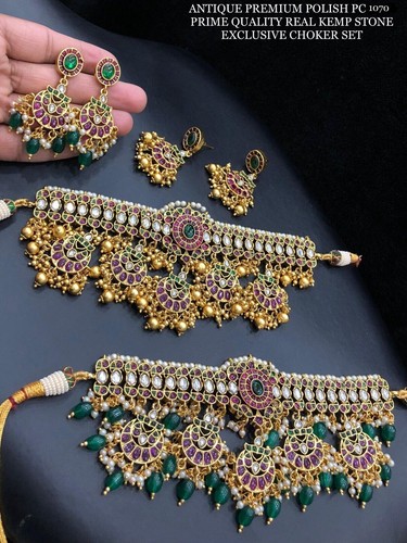 Plaqué Or Mariage Long Ensemble Collier Cou Ras Du Avec Boucles & Maang