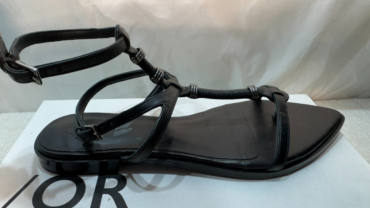 John Lewis Leather Sandals UK 39 Nixie Black Gladiator Ankle