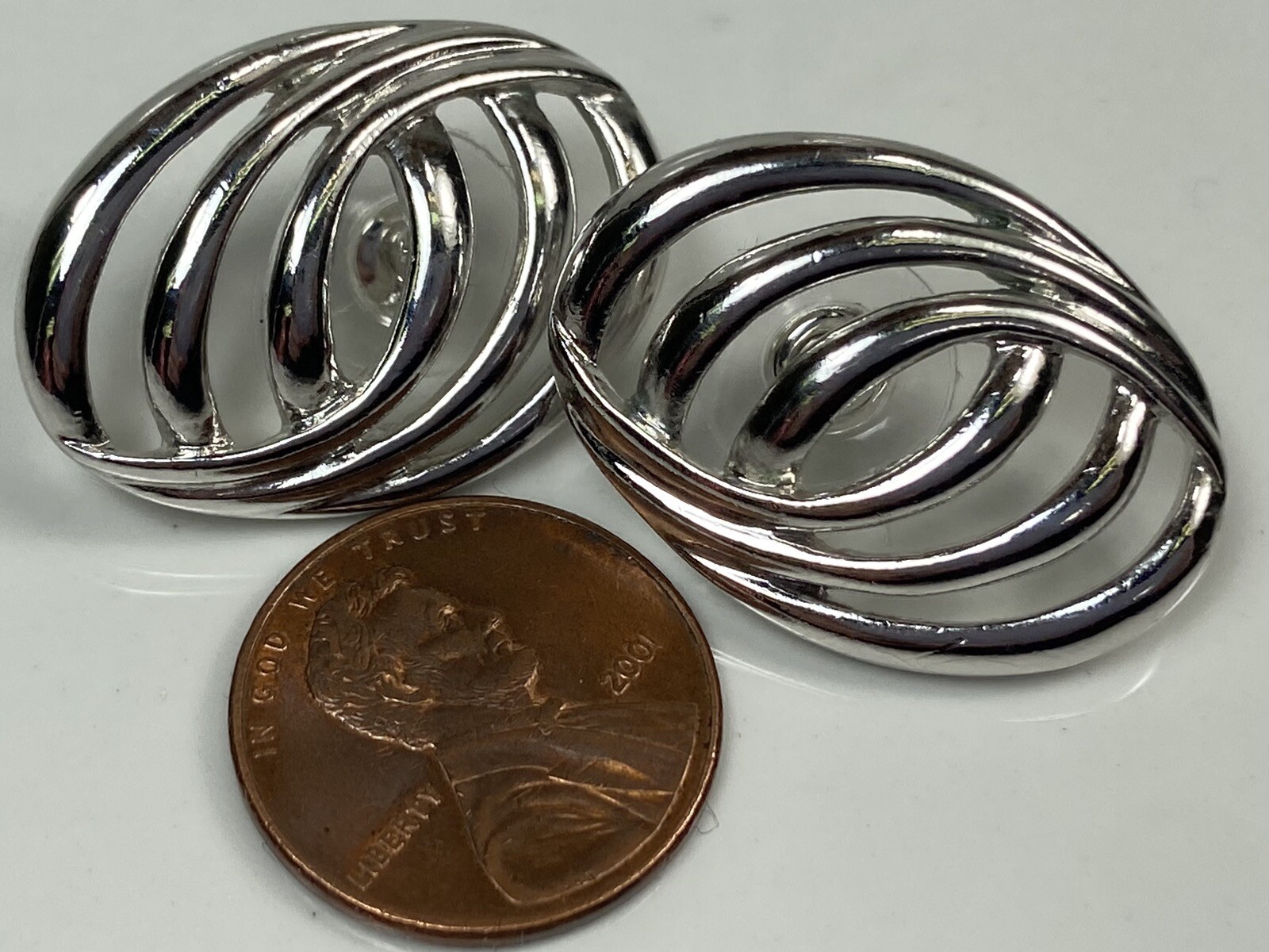 TRIFARI SILVERTONE 3 LOOP INFINITY STUD EARRINGS … - image 2