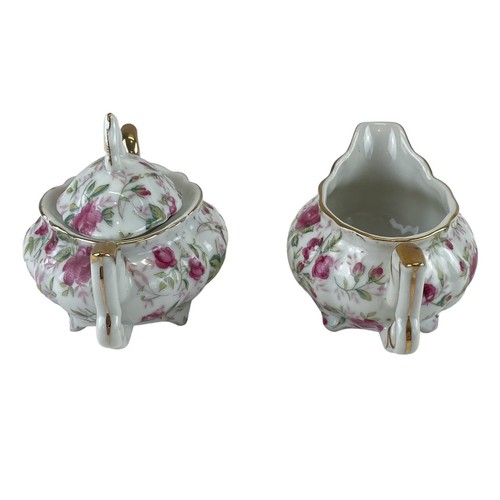 Lefton Rose Chintz China Creamer & Covered Sugar Bowl Gold Trim EUC - Picture 2 of 6