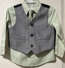George Toddler Boys Green/Gray 3-Piece Shirt/Tie/Vest Set Size 24 Months