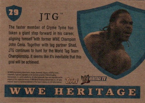 Tarjeta de lucha libre Topps Heritage IV WWE 2008 #29 JTG - Imagen 2 de 2