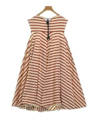 J M Davidson Ladies Dress Size 8 Vintage Beige Red Stripe Cotton 