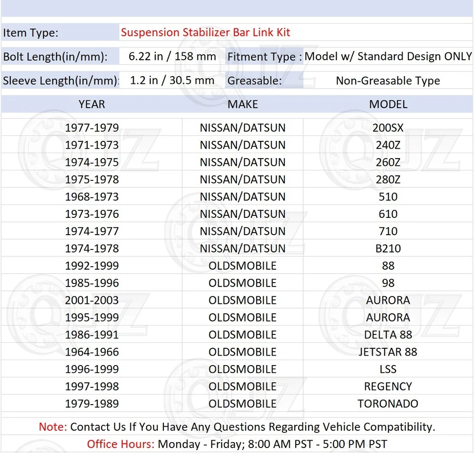 [DELANTERO (cantidad 1)] X5255 K5255 barra estabilizadora enlace para Datsun Nissan 710 1974-1977 Foto 2 de 4